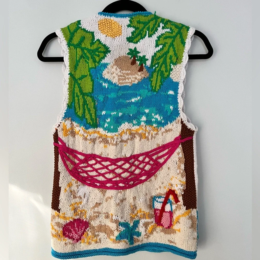 Vintage Eagle’s Eye Hand Knit Beach Themed Vest, Size Small - Picture 8 of 15